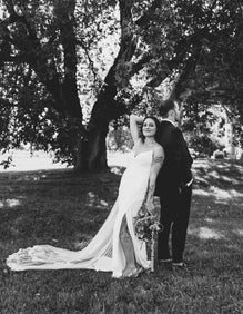Jomy - Slim fit long wedding dress with slit and off the shoulders