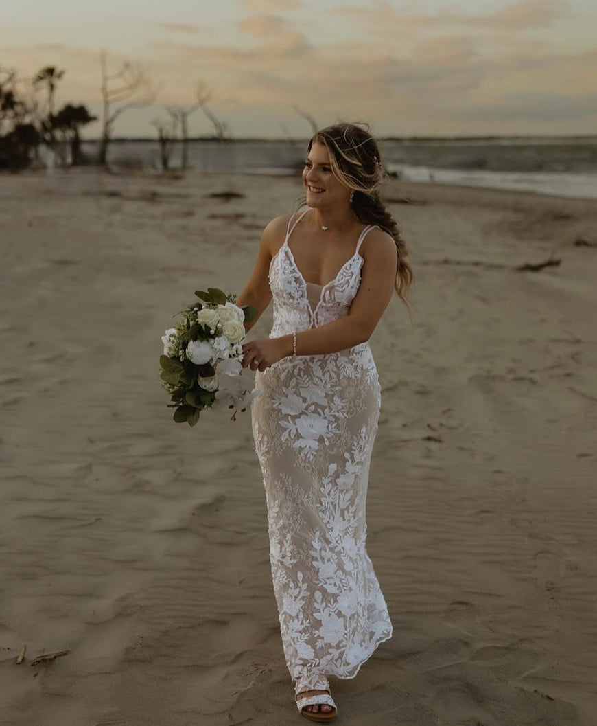 Barnes - robe de mariée en dentelle avec fleurs et overskirt en tulle