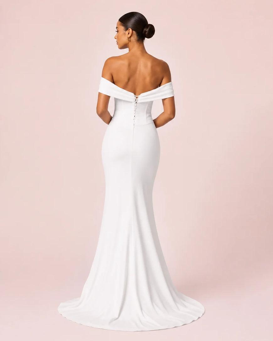 Jomy - Slim fit long wedding dress with slit and off the shoulders