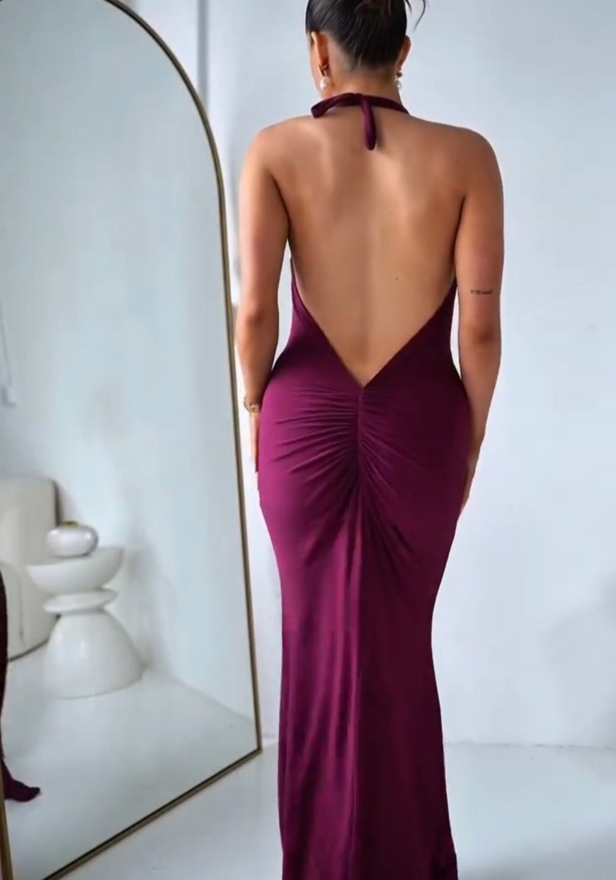 Rosalind - Robe longue en jersey avec encolure au cou et dos nus