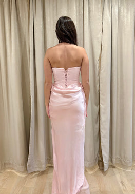 Darcie - Robe longue avec bustier à effet corset et jupe de satin
