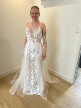 Barnes - lace wedding dress with flowers and tulle overskirt