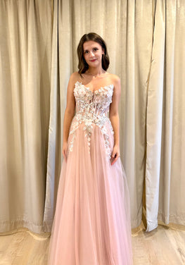 Clem - robe longue en tulle avec corset brodé et dos lacé