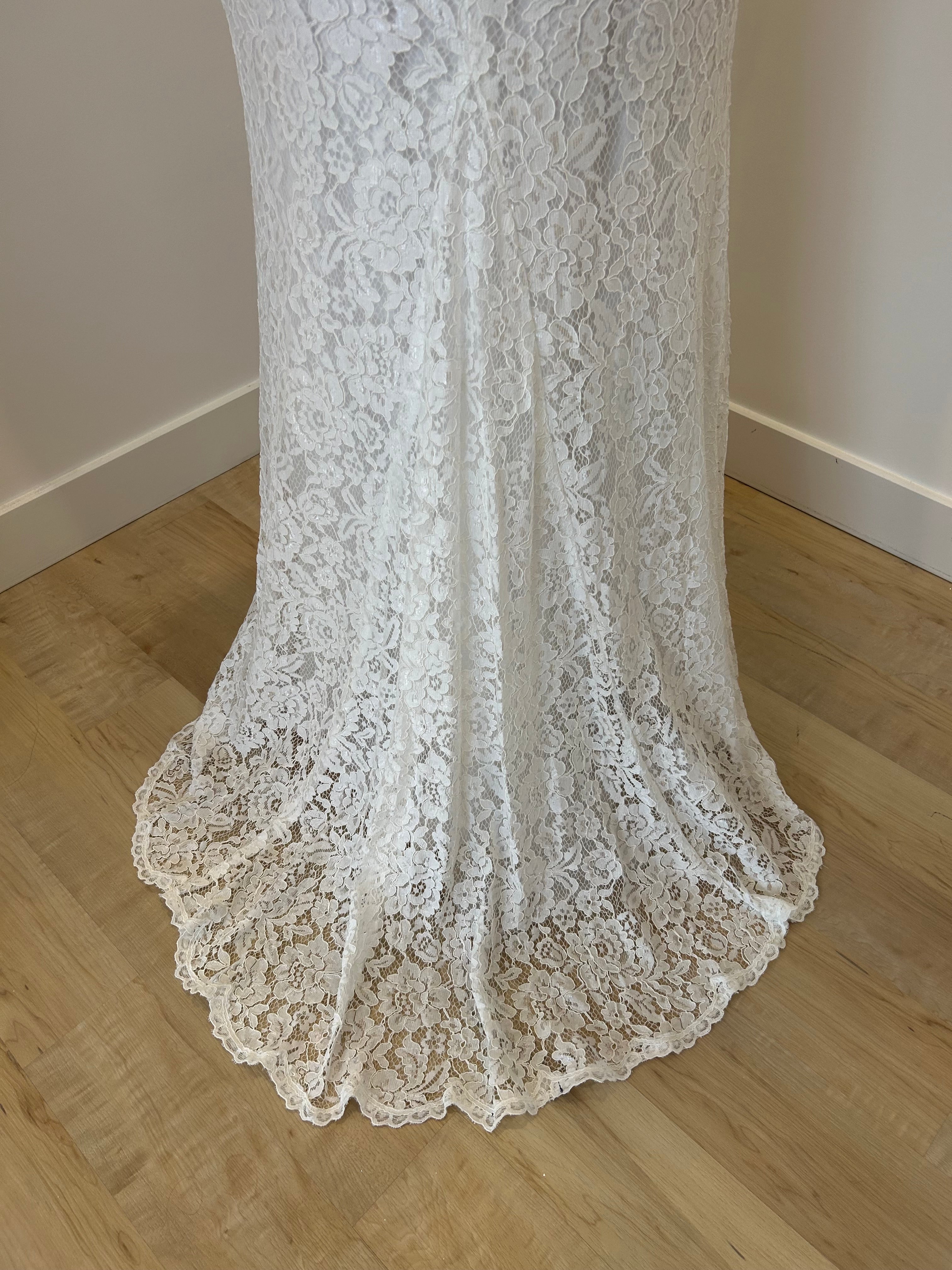 Elissa - fitted lace wedding dress with neckline, 3/4 sleeves and open V back