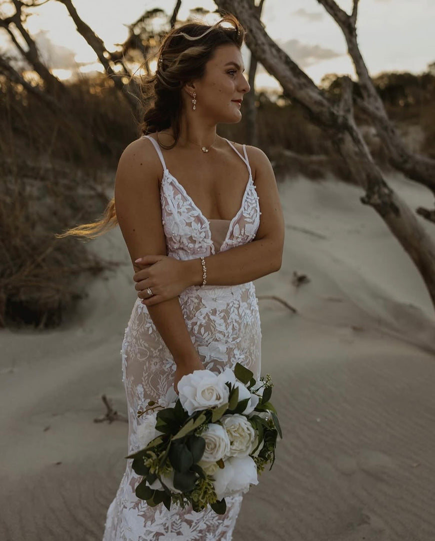 Barnes - robe de mariée en dentelle avec fleurs et overskirt en tulle