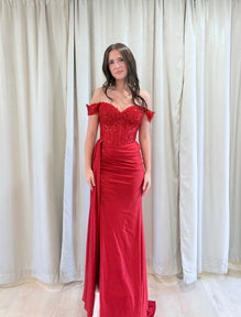 Mélodie- Robe longue bustier à effet corset en jersey extensible coupe sirène avec fente à la jambe