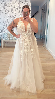 Barnes - lace wedding dress with flowers and tulle overskirt