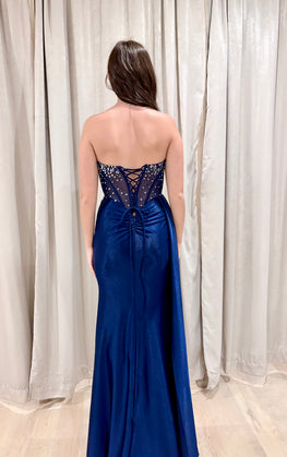 Glenda - Robe longue bustier à effet corset en jersey extensible coupe sirène avec fente à la jambe