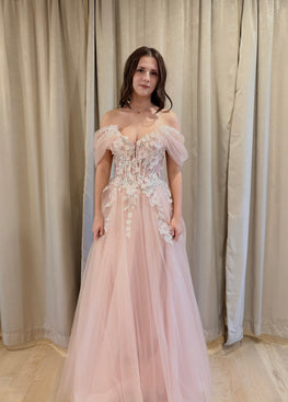 Clem - robe longue en tulle avec corset brodé et dos lacé