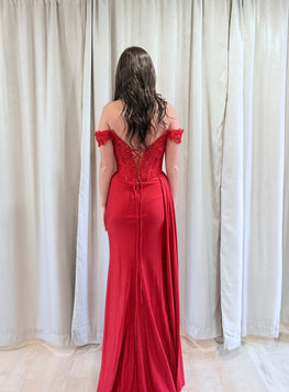 Mélodie- Robe longue bustier à effet corset en jersey extensible coupe sirène avec fente à la jambe