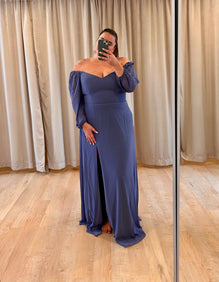 Donkey - long dress with V-neckline and puff sleeves with pockets