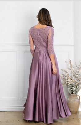 Jenna - robe de coupe A en satin et haut en dentelle brodée