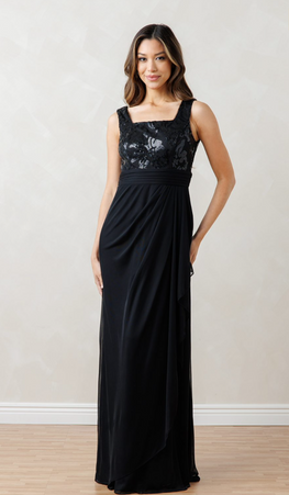 Pauline - ensemble 2 pièces avec robe de coupe droite en crêpe extensible et haut bolero en dentelle brillante