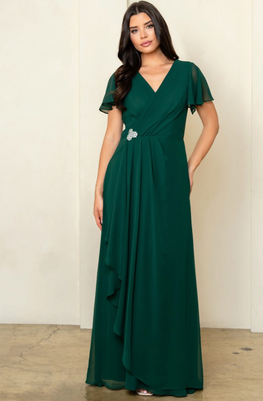 Kendy- robe longue à décolleté en V et volant