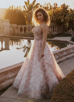 Ursule - unique high-end floral wedding dress with removable puff sleeves