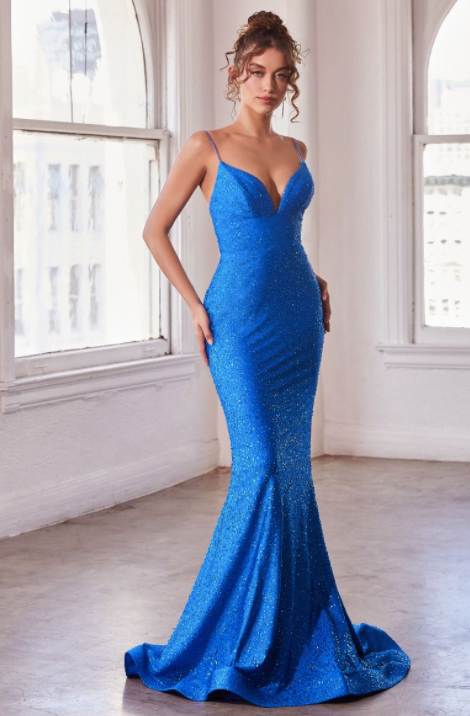 Whitney Robe longue extensible coupe sirène avec brillants ton