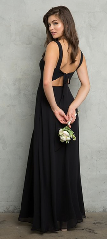 Meredith - Robe longue simple, col carré, jupe avec fente et boucle au dos