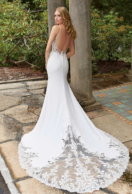 Dario - robe de mariée coupe ajustée en crêpe à bretelles fines et dos totalement ouvert