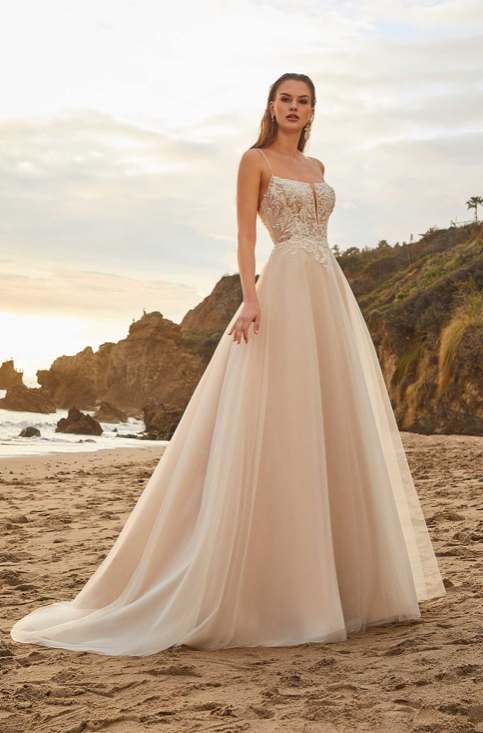 Atwood – robe de mariée classique de coupe A, haut de coupe droite avec appliqués de dentelle perlée
