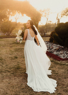 Shiloh - sleeveless boho wedding dress with v top and illusion neckline
