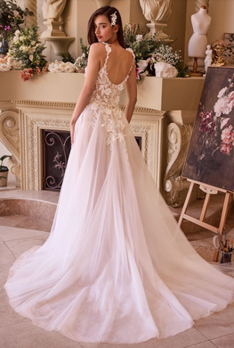 Barnes - lace wedding dress with flowers and tulle overskirt