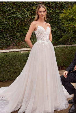 Barnes - lace wedding dress with flowers and tulle overskirt