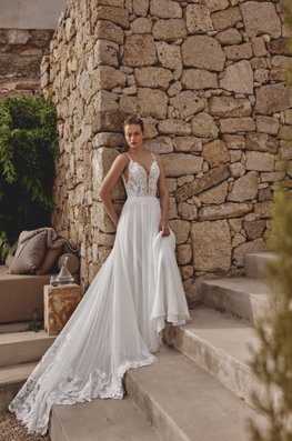 Brayson - robe de mariée boho avec dentelle et jupe en chiffon à traîne magistrale