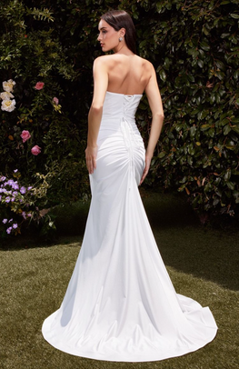 Bengal - Robe de mariée longue de coupe ajustée à bustier sans bretelle avec fente sans bretelles et dos lacé