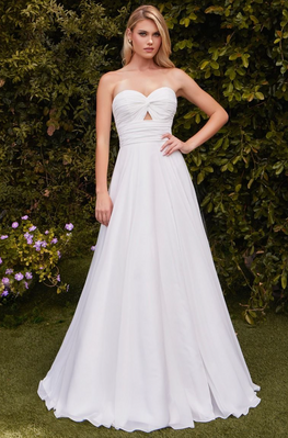 Sukie - Robe de mariée légère et longue de coupe A sans bretelles en chiffon
