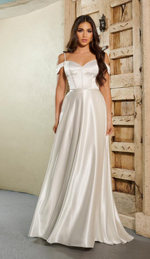 Jomy - Slim fit long wedding dress with slit and off the shoulders