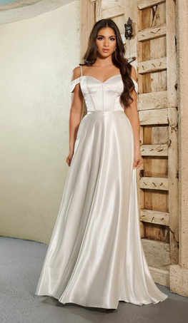 Amina - Robe de mariée longue de coupe A avec double bretelles