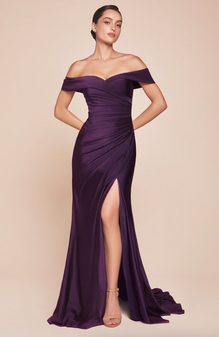 Jomy - Slim fit long wedding dress with slit and off the shoulders