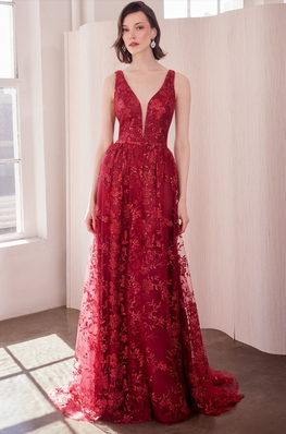 Jeremie - robe longue en tulle brodée avec encolure V à l'avant et au dos