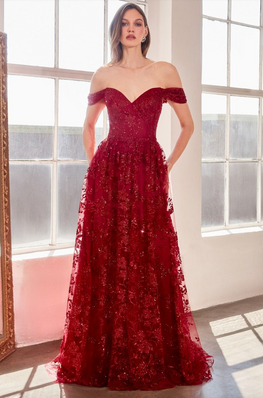 Raph - robe longue en tulle brodée avec bretelles off shoulders