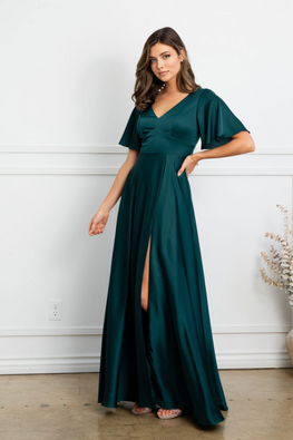 Tina - robe longue à décolleté en V et manches courtes avec ouverture au dos