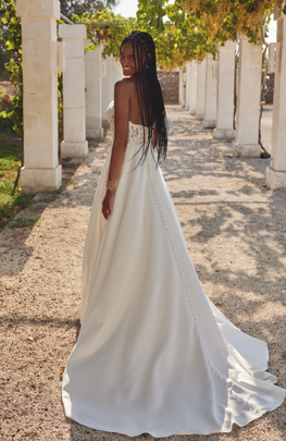 Arnaud - robe de mariée sans manches avec haut en dentelle et jupe de satin mât