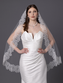 Helena - Voile mi-long avec bordure de dentelle chantilly non perlée