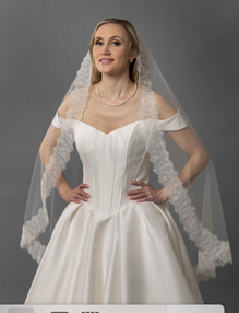 Camilia - Voile avec bordure de dentelle chantilly et perles - 2 longueurs disponibles
