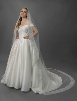 Camilia - Voile avec bordure de dentelle chantilly et perles - 2 longueurs disponibles