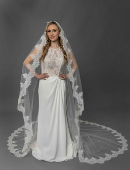 Brie - Voile avec bordure de dentelle chantilly  - 2 longueurs disponibles