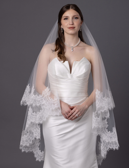 Brie - Voile avec bordure de dentelle chantilly  - 2 longueurs disponibles