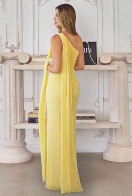 Nola - robe longue en chiffon è encolure asymétrique avec châle au cou