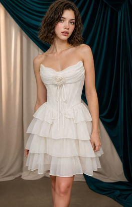 Valencia - mini robe de fête en chiffon étagée