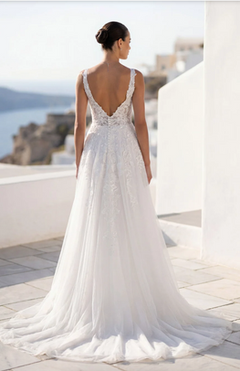 Peggy - robe de mariée romantique coupe A en tulle avec dentelle et dos en V