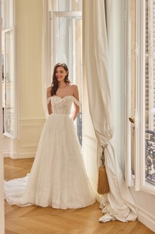 June *taillle plus* - robe boho romantique coupe A en tulle et dentelle avec et bretelles tombantes
