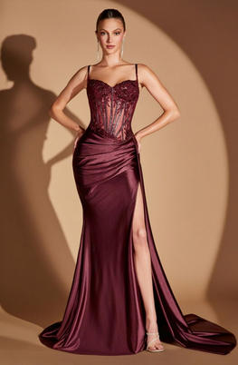 Imane - Robe longue bustier à effet corset en jersey extensible coupe sirène avec fente à la jambe