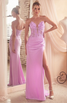Sabrina - Robe longue bustier à effet corset en jersey extensible coupe sirène avec fente à la jambe