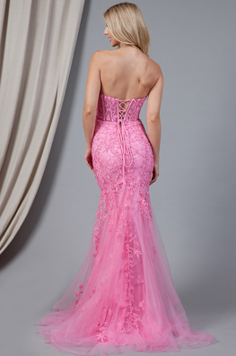 Emma - Robe longue bustier à effet corset en dentelle avec dos ouvert lacé