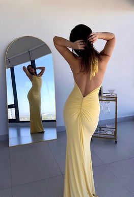 Rosalind - Robe longue en jersey avec encolure au cou et dos nus