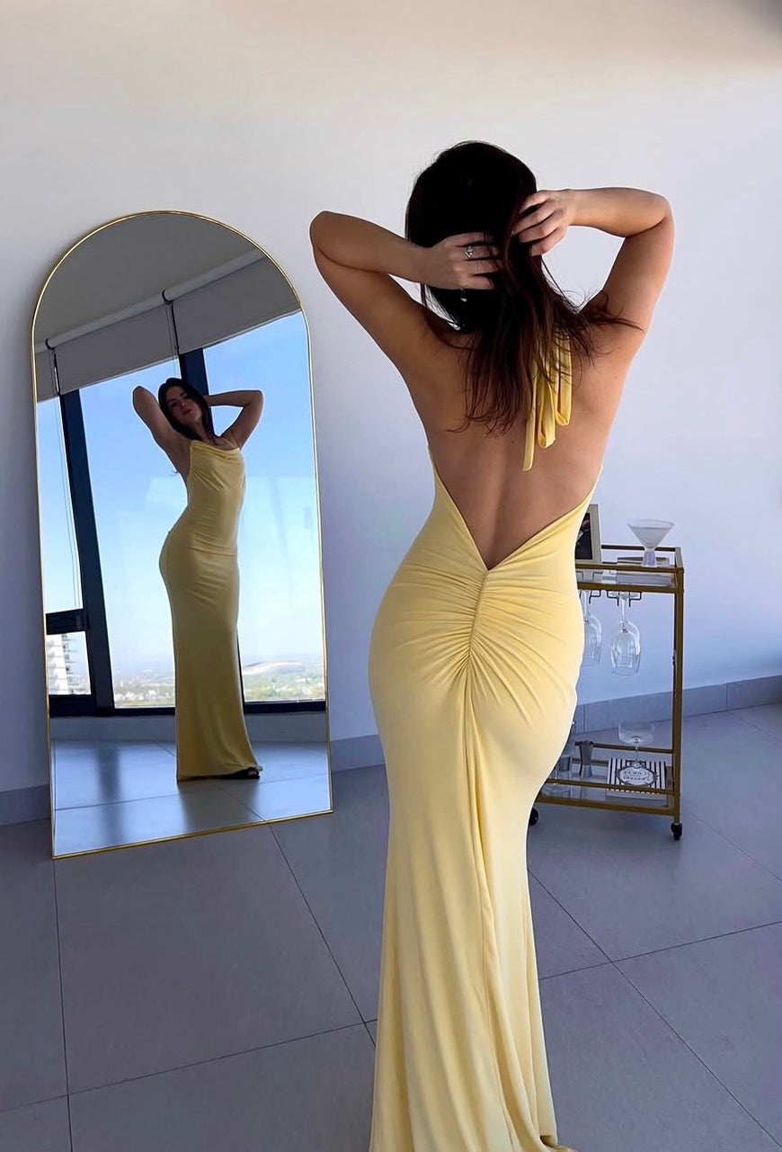 Rosalind - Robe longue en jersey avec encolure au cou et dos nus